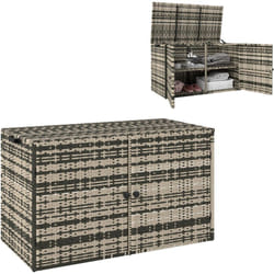 Outsunny - Coffre de jardin 3 portes étagère 350L dim. 118 x 57 x 69 cm résine tressée camaïeu de gris