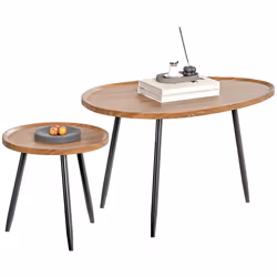 Lot de 2 tables basses gigognes - HOMCOM - empilable - pieds en métal - pour salon chambre bureau - MDF - effet bois de noyer