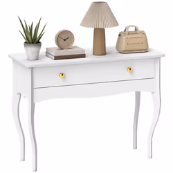 Coiffeuse - HOMCOM - grand tiroir et pieds cabriole - bureau coiffeuse pour chambre à coucher - 100 x 40 x 74 cm - blanc