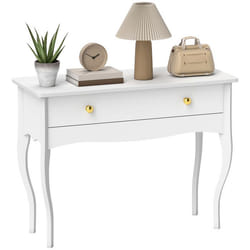 Coiffeuse - HOMCOM - grand tiroir et pieds cabriole - bureau coiffeuse pour chambre à coucher - 100 x 40 x 74 cm - blanc