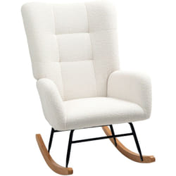 Fauteuil à bascule style nordique haut dossier oreilles piètement bois hévéa effet laine bouclée