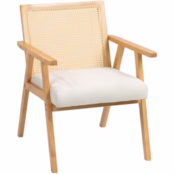 Le fauteuil de salon HOMCOM, avec son dossier en rotin et son design naturel, offre style et confort. Assise en rembourrage m ...