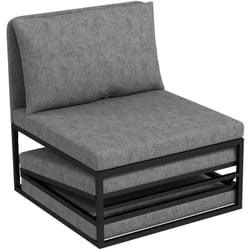 Fauteuil convertible chauffeuse coussin et housse inclus métal noir tissu gris