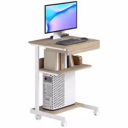 Bureau dordinateur sur roues - HOMCOM - 56 x 51 cm - avec tiroir compartiment et support CPU - pour petits espaces - chêne