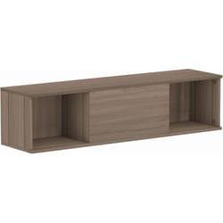 Homcom - Meuble tv flottant suspendu - 2 niches, porte battante - effet bois noisetier brun gris