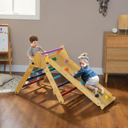 Triangle Escalade Enfants - Aiyaplay - 3 En 1 - Rampe Double-face Pour Grimper Et Glisser - Pin - 147x64,5x63cm - Multicolore