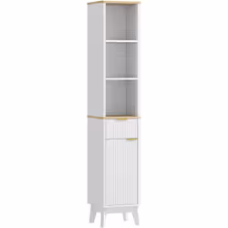 Redécorez votre salle de bain avec l'armoire de salle de bain haute et étroite HOMCOM. Trois étagères, un tiroir et un placar ...