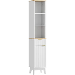 Homcom - Colonne de salle de bain design effet cannelé - porte, étagère, tiroir, 3 niches - blanc effet bois