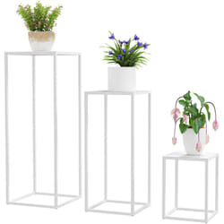 Outsunny - Lot de 3 supports pour plantes fleurs empilables - usage intérieur extérieur - métal époxy blanc
