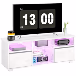 Meuble TV - HOMCOM - 120 cm - pour téléviseur jusquà 55 pouces - éclairage LED et télécommande - étagères en verre - blanc