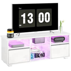 Meuble TV - HOMCOM - 120 cm - pour téléviseur jusquà 55 pouces - éclairage LED et télécommande - étagères en verre - blanc