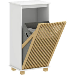 Meuble bas salle de bain - panier à linge amovible - tissu gris bambou blanc