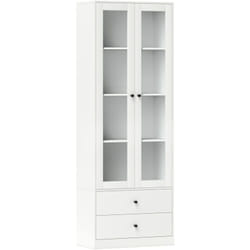 Homcom - Buffet haut vitrine armoire de cuisine - 2 portes, 3 étagères, 2 tiroirs - 59 x 30 x 164 cm - blanc