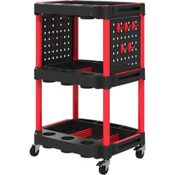 Servante chariot d'atelier multi-rangement 3 niveaux 2 panneaux perforés crochets rouge noir