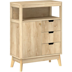 Buffet design effet bois naturel clair porte étagère 3 tiroirs niche plateau