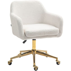 Chaise de bureau style Art déco piètement acier doré assise dossier accoudoirs enveloppant effet laine bouclée crème