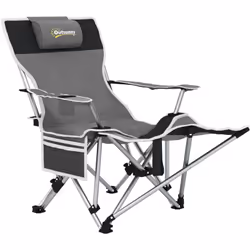 Découvrez la chaise de camping Outsunny avec repose-pieds amovible et appui-tête doux. Fabriquée en tissu Oxford 600D résista ...