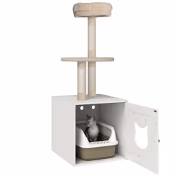 Arbre à chat avec maison de toilettes - PawHut - 2-en-1 - 129 cm - avec cache-litière poteaux à griffer lit - crème