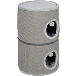 Tour pour chat modulable zippée 3 parties - tonneau griffoir chat 2 pompons - sisal naturel peluche gris