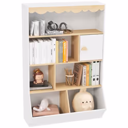 Bibliothèque enfant AIYAPLAY rangement livre enfant meuble de rangement pour jouets avec 4 étagères 2 casiers et placard blan ...