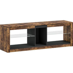 Homcom - Meuble tv led avec télécommande - banc tv design industriel - 2 étagères verre, niche centrale - effet bois noir