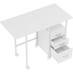 Homcom - Bureau pliable sur roulettes avec rangement 3 tiroirs dim. totales 105x51x75,5cm métal effet bois blanc