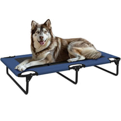 Lit surélevé pour chiens pliable rafraîchissant - PawHut - maille respirante pied en acier - 107 x 61 x 20 cm - bleu foncé