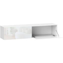 Meuble TV suspendu meuble TV flottant design façade blanc laqué 2 portes