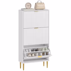 Meuble à chaussures - HOMCOM - 18 paires - 3 tiroirs rabattables portes cannelées et étagères réglables - MDF - 60x24x128cm -