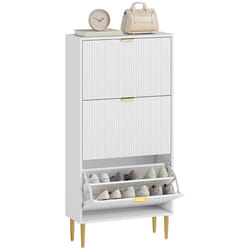 Meuble à chaussures - HOMCOM - 18 paires - 3 tiroirs rabattables portes cannelées et étagères réglables - MDF - 60x24x128cm -