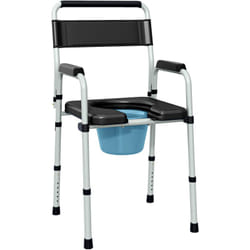 Chaise percée toilette pliable hauteur réglable - seau amovible - siège, accoudoirs rembourrés - max. 150 Kg - acier gris noir