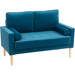 Homcom - Canapé scandinave 2 places en tissu bleu canard et bois clair