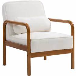 Découvrez la chaise de salon HOMCOM : style moderne, tissu bouclé blanc, structure en bois d'hévéa robuste, assise et dossier ...