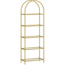Bibliothèque design art déco structure métal doré étagères verre trempé dim. 60 x 30 x 175 cm