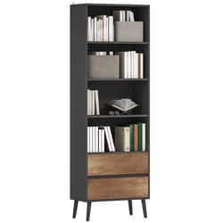 Bibliothèque meuble de rangement - HOMCOM - 4 compartiments ouverts et 2 tiroirs - 60 x 30 x 179 cm - gris