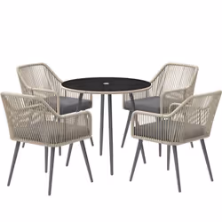 Élégant ensemble salon de jardin Outsunny : Composé de quatre chaises et d'une table en acier robuste, enveloppée de résine t ...