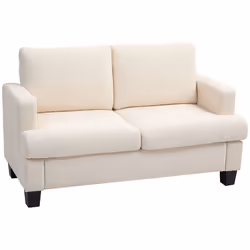 Canapé 2 places 140 cm - HOMCOM - coussins de dossier amovibles - tissu chenille ressorts en S - beige