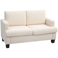 Canapé 2 places 140 cm - HOMCOM - coussins de dossier amovibles - tissu chenille ressorts en S - beige