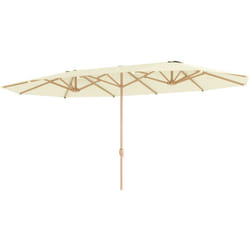 Outsunny - Parasol de jardin style exotique xxl dim. 455 x 265 cm ouverture fermeture manivelle acier effet bois tissu beige clair