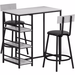 Réinventez votre cuisine avec le set HOMCOM. Comprend une table haute mange debout avec étagères intégrées et un grand platea ...