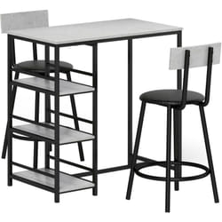 Homcom - Ensemble 3 pièces table de bar 2 tabourets - 3 étagères intégrées - acier noir effet béton ciré