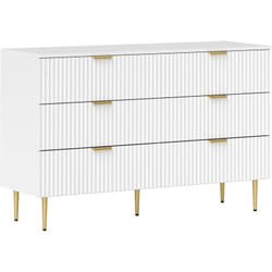 Homcom - Commode 6 tiroirs design effet cannelé piètement poignées métal doré blanc