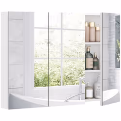 Armoire murale salle de bain avec miroir - HOMCOM - 3 portes miroir étagères réglables - MDF et verre - 915x115x65cm - blanc