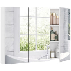 Armoire murale salle de bain avec miroir - HOMCOM - 3 portes miroir étagères réglables - MDF et verre - 915x115x65cm - blanc
