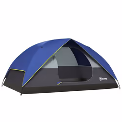 Tente de camping - Outsunny - pour 2-4 personnes - imperméable - avec fenêtre 2 poches sac de transport - bleu foncé