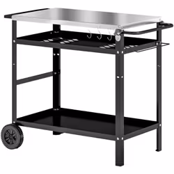 Recevez des amis avec la table de barbecue extérieure d' Outsunny , équipée d'un plateau en acier, étagères, plateau à épices ...