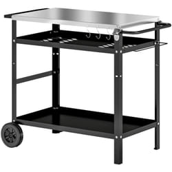 Desserte extérieure - desserte de jardin - 2 étagères, tablette condiments plateau acier inox. housse