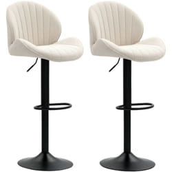 Lot de 2 tabourets de bar design coquillage pivotants réglables acier noir tissu chenille beige