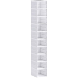 Homcom - Lot de 10 boîtes à chaussures pliables - cubes à chaussures - dim. 26x35x174 cm - blanc transparent
