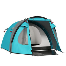 Tente de camping - Outsunny - pour 2-4 personnes - imperméable - avec fenêtres poche sac de transport et crochet - bleu ciel